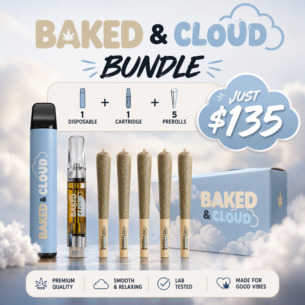 SMOKERS SET ( 1 dispo + 1 cart + 5 prerolls )